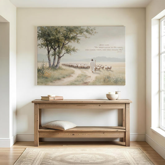 Good Shepherd Canvas | Scripture Wall Art | John 10:27 Print | Jesus and His Sheep Artwork | Faith Inspired Home Decor | Christian Shepherd