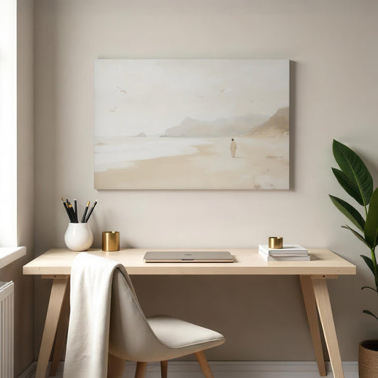 Christian Wall Art | Jesus Walking on the Beach Print | Serene Coastal Landscape Canvas | Faith-Based Home Decor | Follow Me Jesus Art