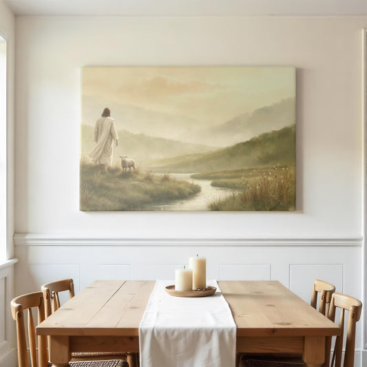 Psalm 23 Quiet Waters 110 | Scripture Wall Art | Jesus and His Sheep Artwork | Faith Inspired Home Decor | Christian Shepherd