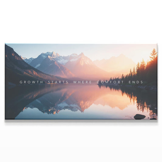 Office Wall Art | Motivational Quote Canvas | Mountain Sunrise Decor for Home Office | Peaceful Nature Wall Decor