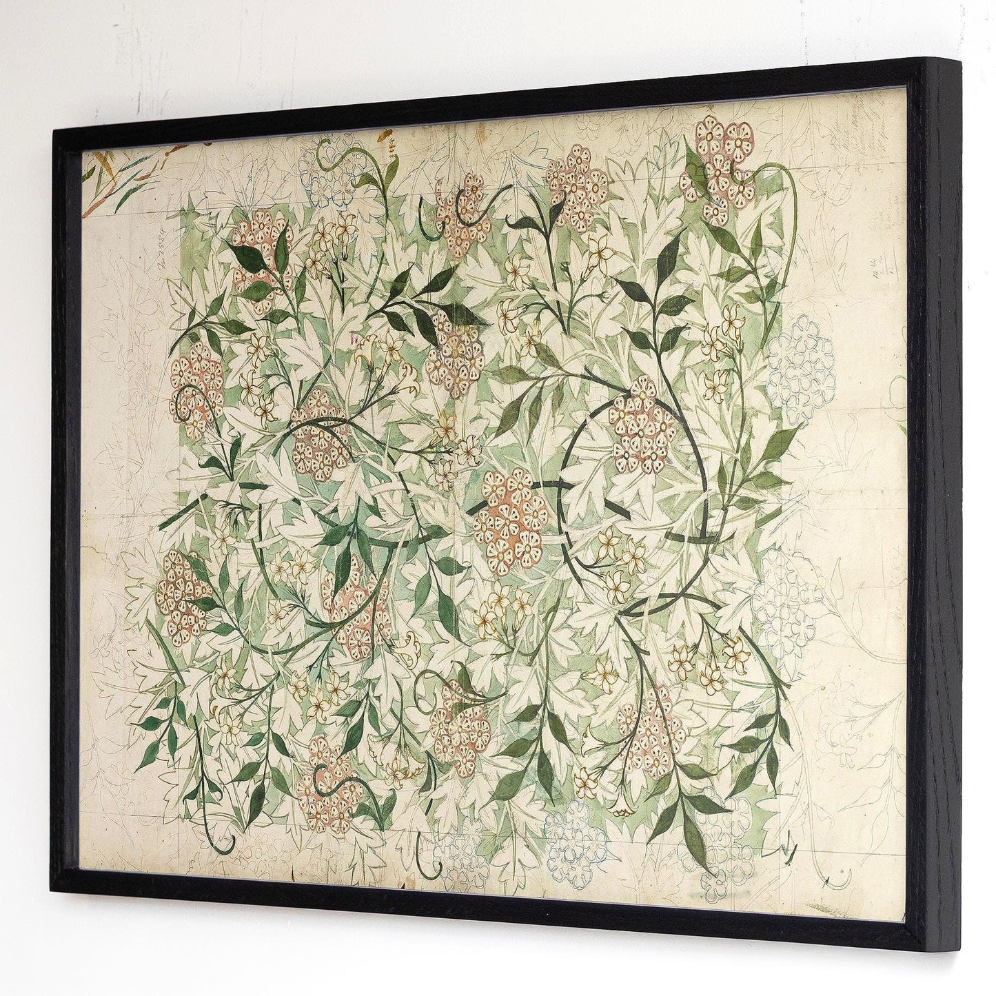 Vintage Botanical Oak Framed Wall Art | Vintage Floral Canvas Print in Soft Green & Neutral Tones for Entryway, Cottagecore Decor | WM24