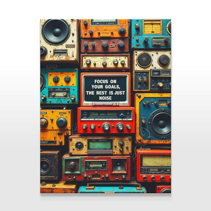 Focus on Your Goals Wall Art | Motivational Canvas Art | Retro Radio Wall Art | Inspirational Quote Canvas | Vintage Aesthetic Canvas Art
