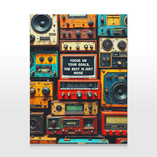 Focus on Your Goals Wall Art | Motivational Canvas Art | Retro Radio Wall Art | Inspirational Quote Canvas | Vintage Aesthetic Canvas Art