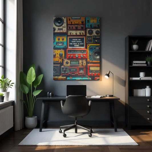 Focus on Your Goals Wall Art | Motivational Canvas Art | Retro Radio Wall Art | Inspirational Quote Canvas | Vintage Aesthetic Canvas Art