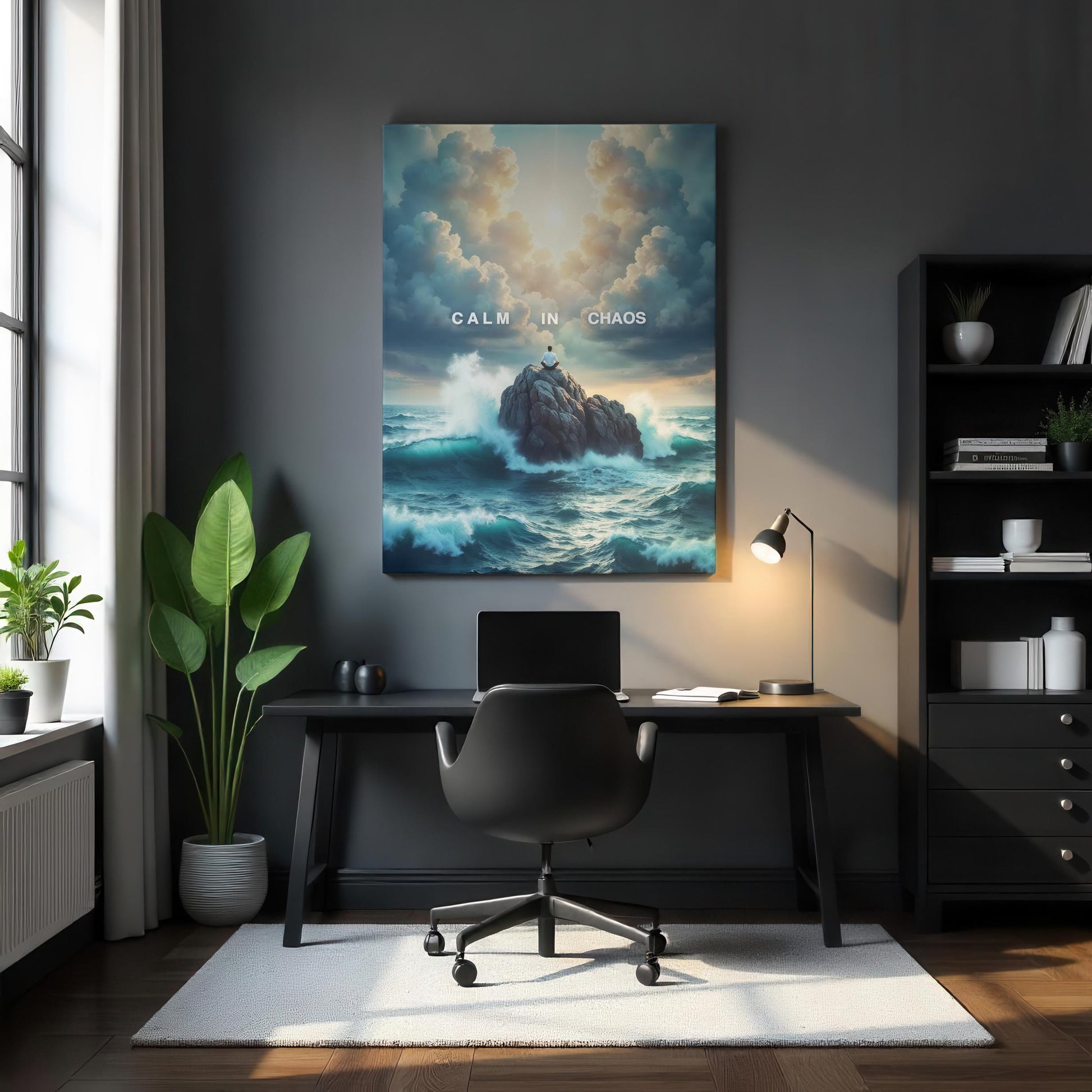 Calm in Chaos Canvas Art | Meditation Wall Art | Inspirational Quote Print | Serene Ocean Quote Art | Motivational Office Canvas Art | Gift