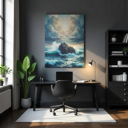 Calm in Chaos Canvas Art | Meditation Wall Art | Inspirational Quote Print | Serene Ocean Quote Art | Motivational Office Canvas Art | Gift