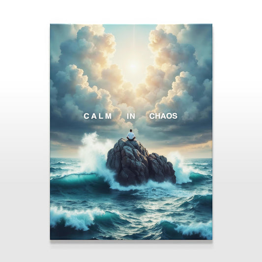 Calm in Chaos Canvas Art | Meditation Wall Art | Inspirational Quote Print | Serene Ocean Quote Art | Motivational Office Canvas Art | Gift