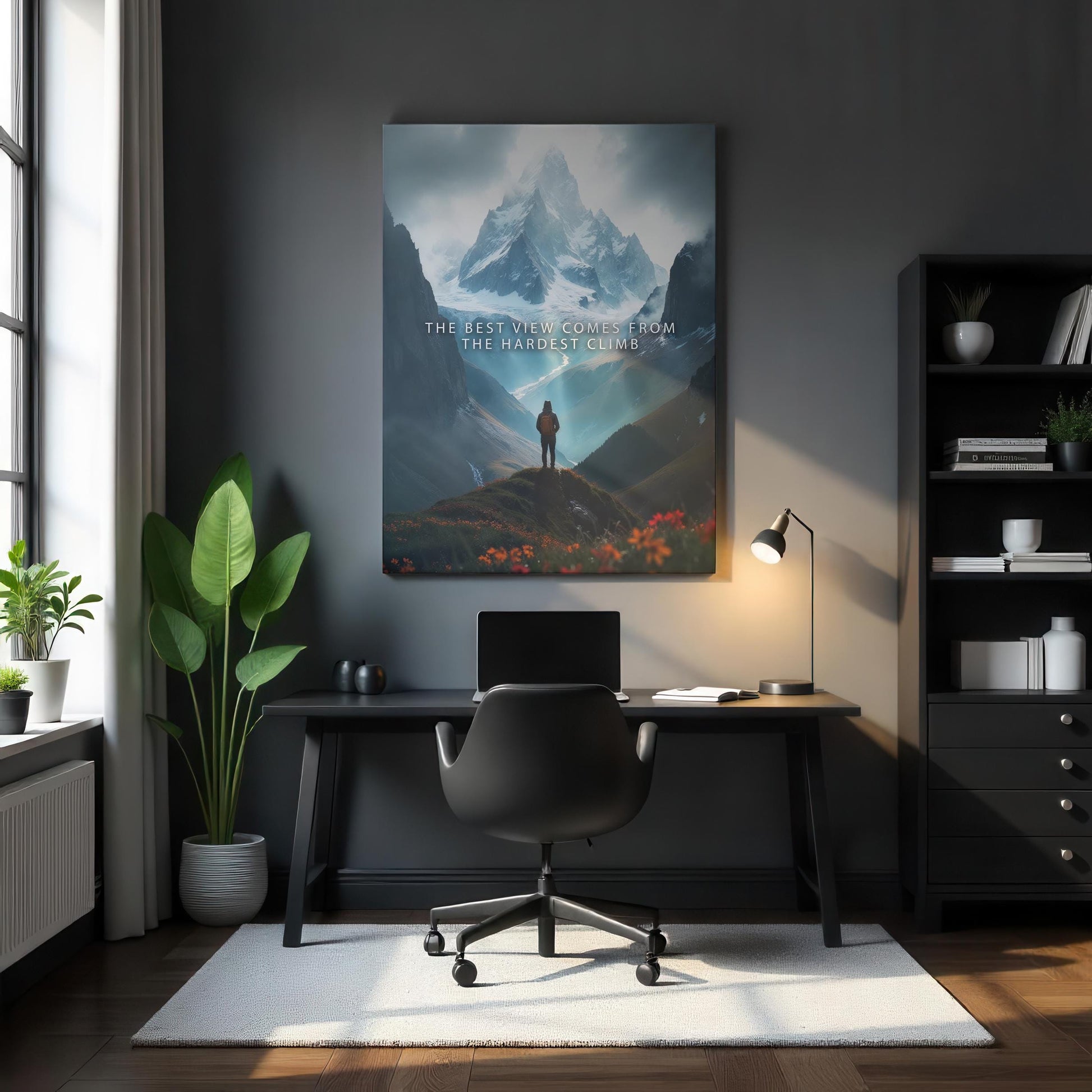 Best View Comes From Hardest Climb Canvas | Inspirational Mountain Art | Adventure Wall Art | Motivational Office Gift | Hardest Climb Print