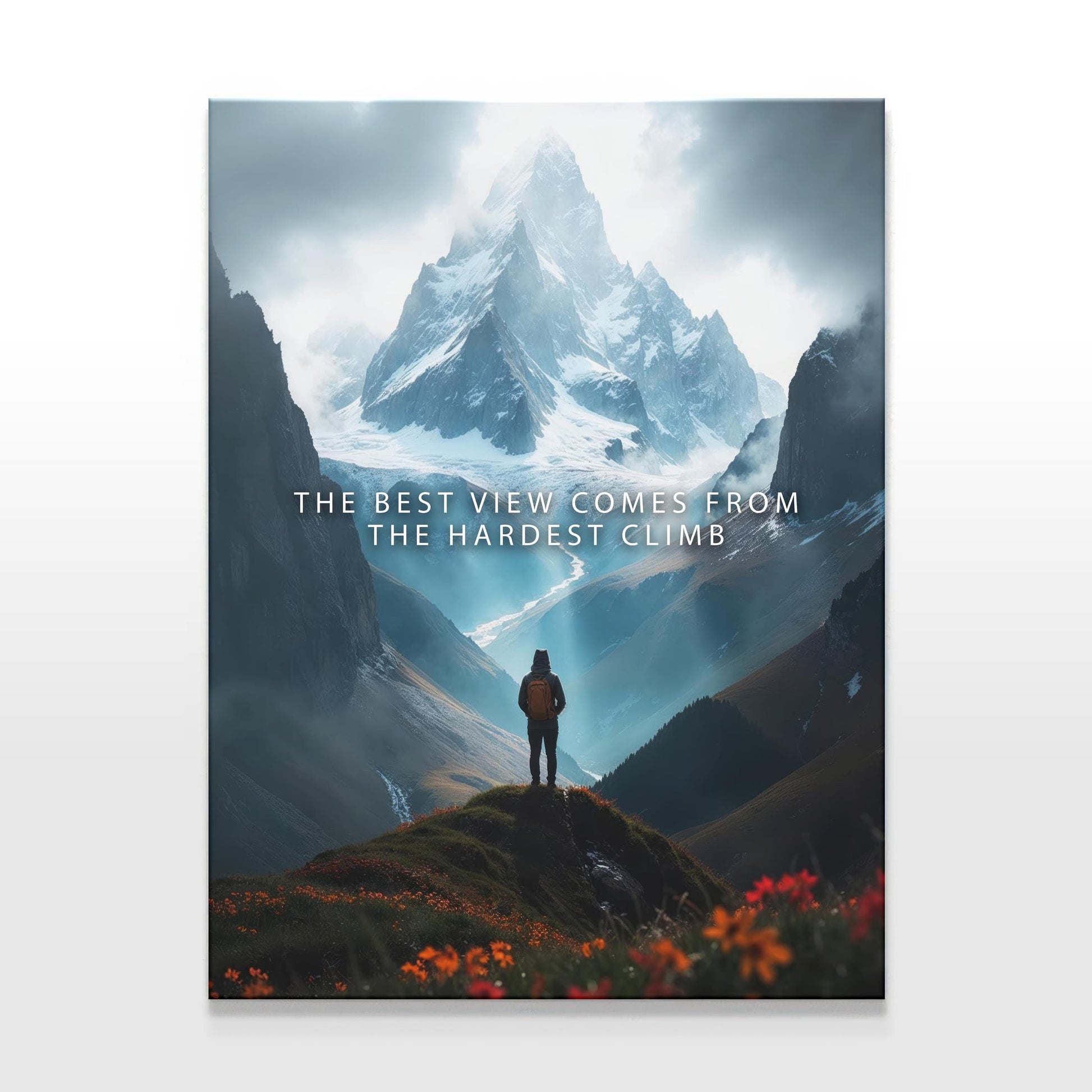 Best View Comes From Hardest Climb Canvas | Inspirational Mountain Art | Adventure Wall Art | Motivational Office Gift | Hardest Climb Print