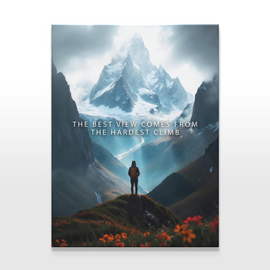 Best View Comes From Hardest Climb Canvas | Inspirational Mountain Art | Adventure Wall Art | Motivational Office Gift | Hardest Climb Print