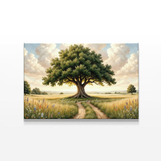 A close-up display of a peaceful tree canvas showcasing Ephesians 3:17, perfect for nature and faith-inspired décor.