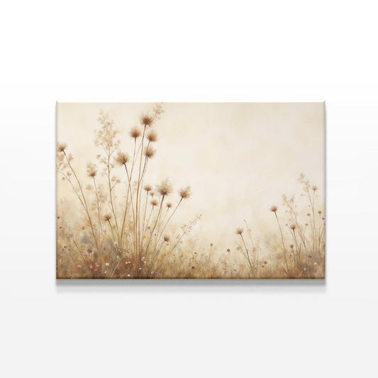 Rustic botanical canvas featuring delicate dried wildflowers. A soft, neutral-toned nature print perfect for farmhouse, boho, or vintage-inspired home decor.