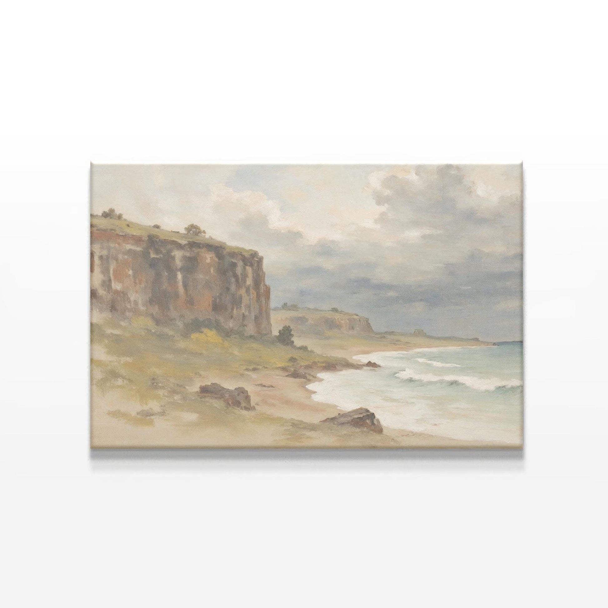 Coastal cliff canvas print featuring a serene seascape with waves crashing against the shore. Perfect wall art for a calming, nature-inspired space.