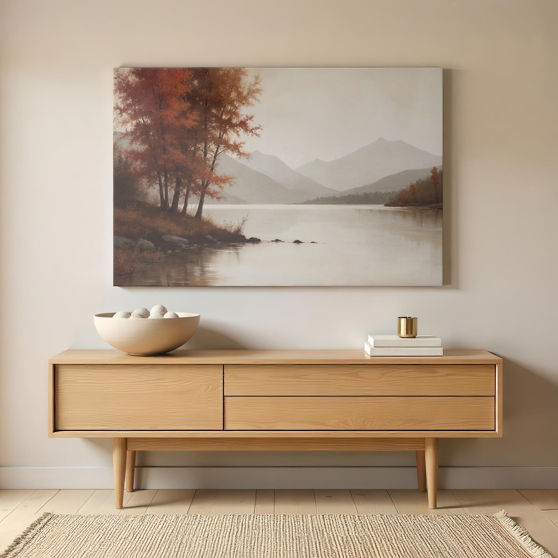 Still Waters Canvas Wall Art | Psalm 23 Art | Serene Lake and Autumn Trees Print | Tranquil Landscape Wall Art | Nature Inspired Home Decor