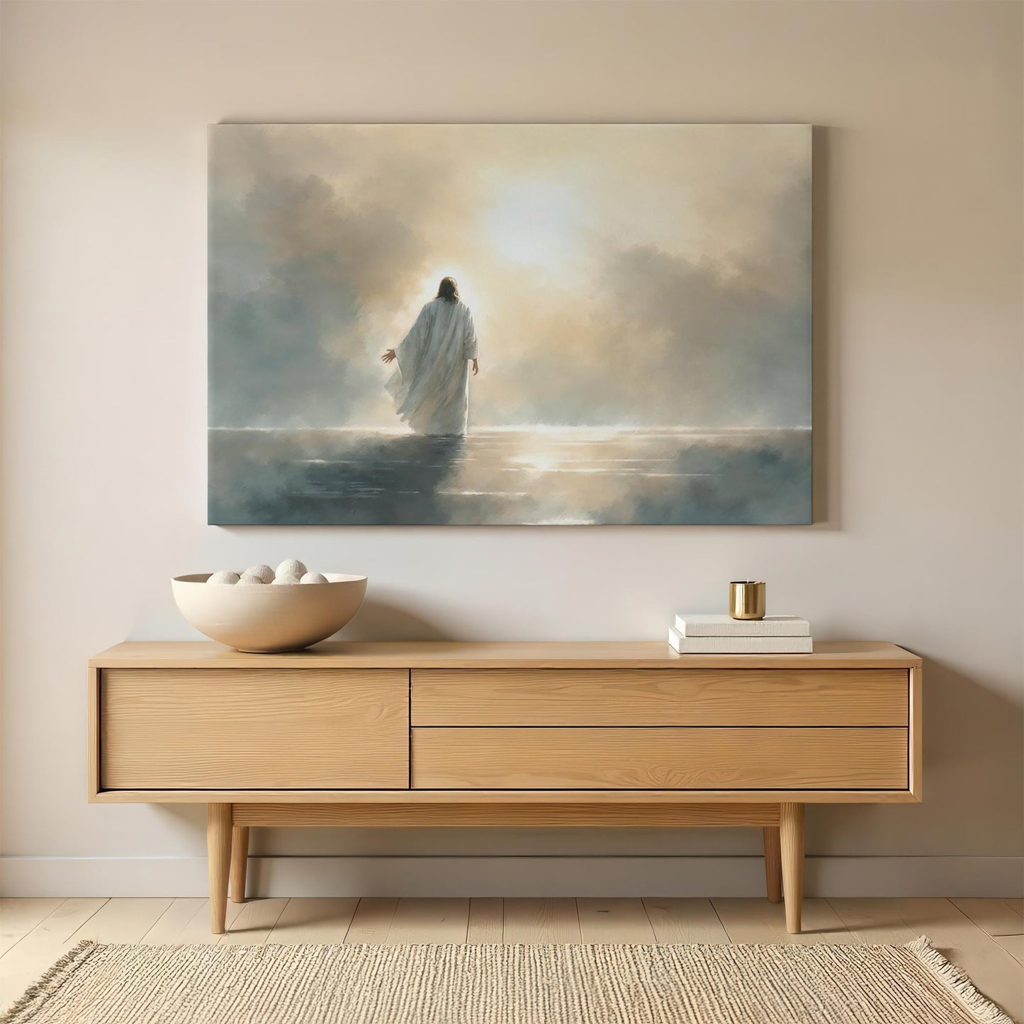 Upon the Waters | Jesus Walking on Water Canvas | Christian Art Print | Jesus Christian Wall Art for Home | Faith Based Decor Gift
