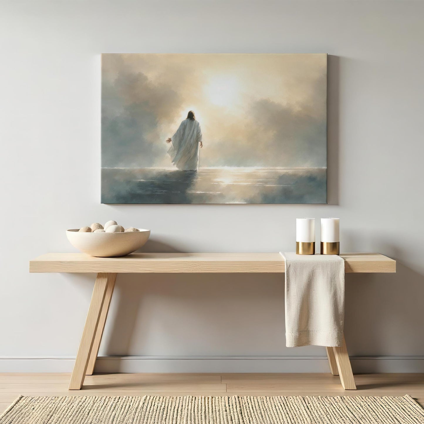 Upon the Waters | Jesus Walking on Water Canvas | Christian Art Print | Jesus Christian Wall Art for Home | Faith Based Decor Gift