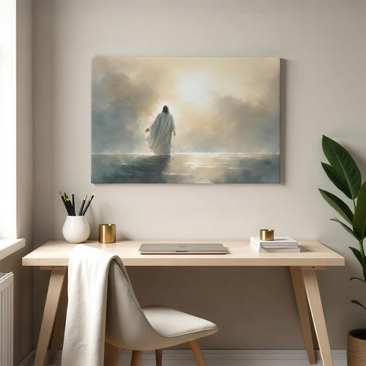 Upon the Waters | Jesus Walking on Water Canvas | Christian Art Print | Jesus Christian Wall Art for Home | Faith Based Decor Gift