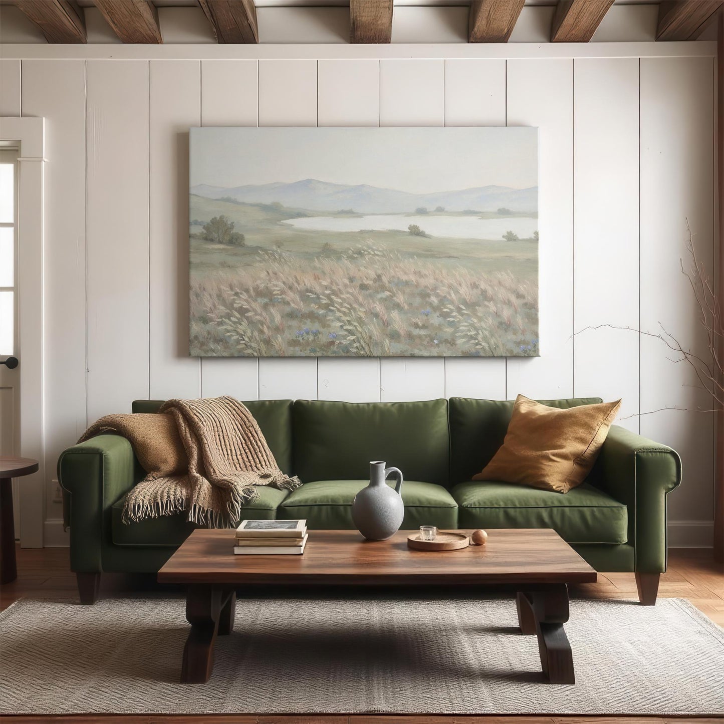 Extra Large Canvas | Vintage Landscape Painting Print | Peaceful Nature Canvas | Neutral Nature Wall Decor
