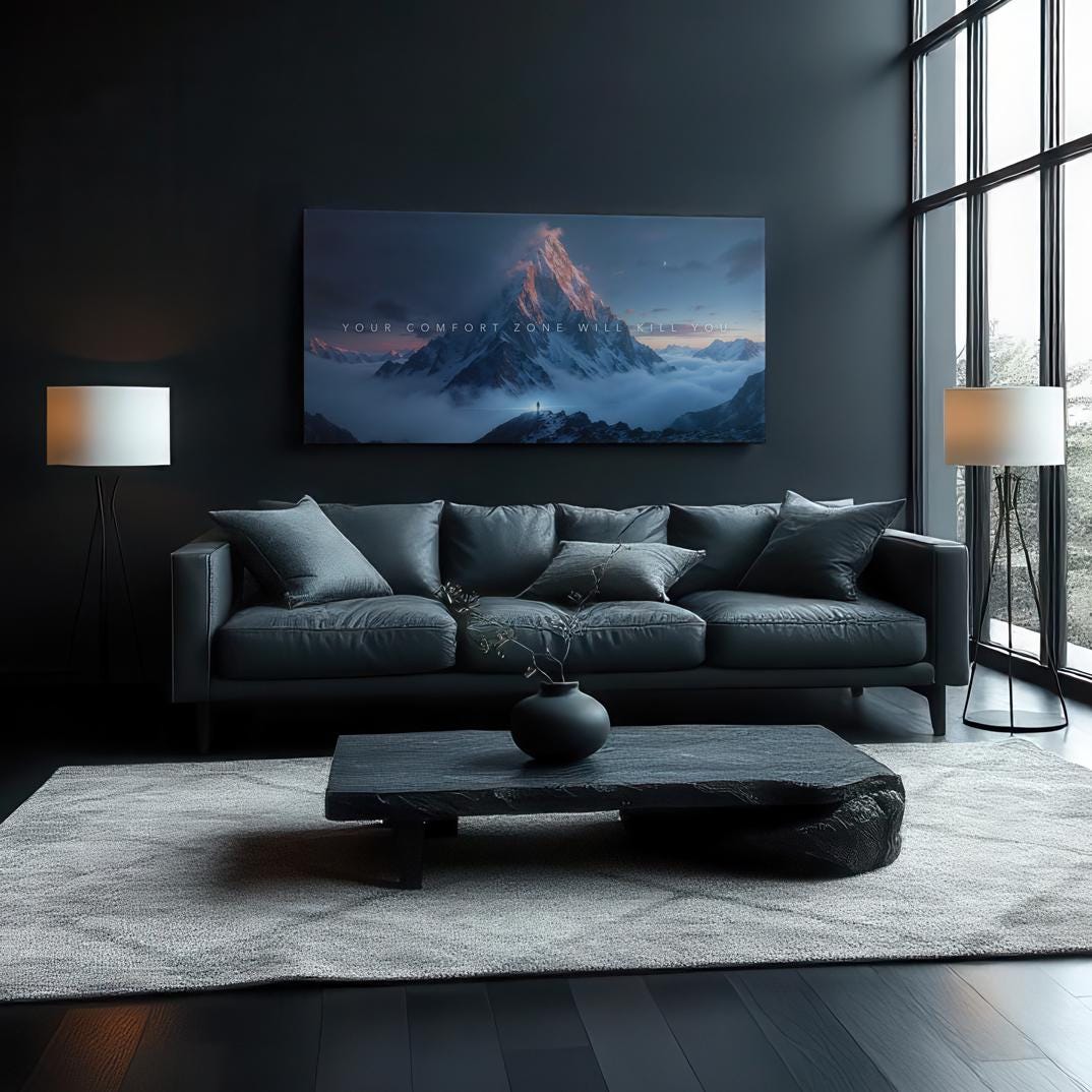 Peaceful Nature Canvas | Mountain Landscape Wall Art | Large Office Print | Inspirational Quote Wall Art | Home Gym Wall Art