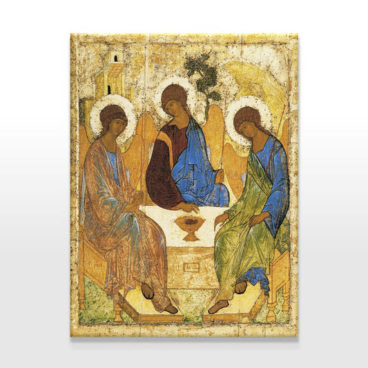 An Orthodox Holy Trinity icon canvas print, featuring Andrei Rublev’s masterpiece