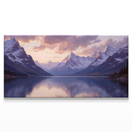 Large Nature Wall Art | Sunset Mountain Wall Art | Peaceful Nature Painting | Mountain Landscape Canvas | Lake Reflection Nature Artwork