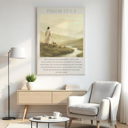 Psalm 23 Wall Art | Large Bible Verse Canvas | Scripture Print | Good Shepherd Art | Large Christian Canvas