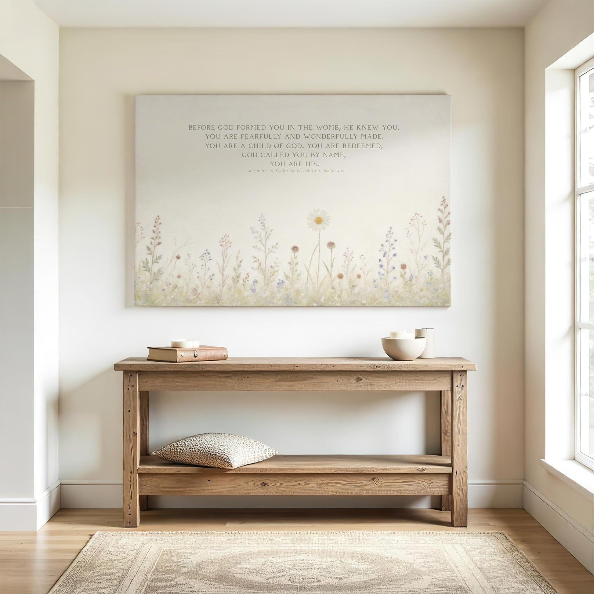 Christian Nursery Wall Art | Floral Scripture Print | Bible Verse for Girls | Psalm 139:14 Fearfully and Wonderfully Made Baby Room Decor