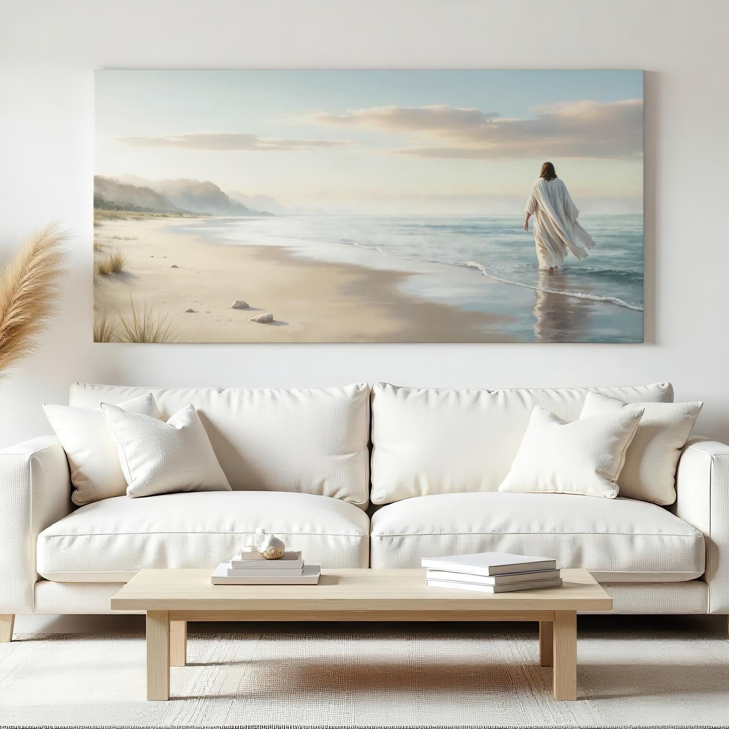 Jesus Walking on Beach | Large Jesus Wall Art | Christian Wall Decor | Peaceful Christian Art | Jesus Walking on Water Wall Art | Follow Me