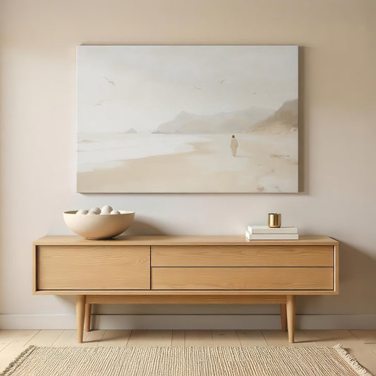 Christian Wall Art | Jesus Walking on the Beach Print | Serene Coastal Landscape Canvas | Faith-Based Home Decor | Follow Me Jesus Art