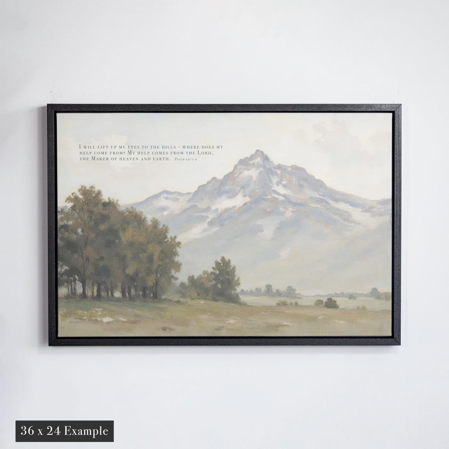 Vintage Psalm 121 Scripture Print | Extra Large Canvas | Bible Verse Wall Decor | Peaceful landscape Canvas