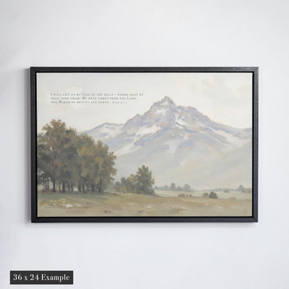 Vintage Psalm 121 Scripture Print | Extra Large Canvas | Bible Verse Wall Decor | Peaceful landscape Canvas