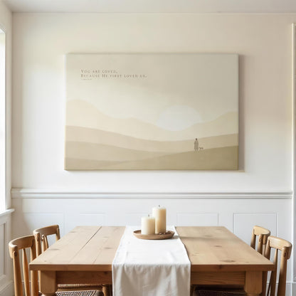 Christian Nursery Wall Art | Jesus with lamb Art | Bible Verse Nursery Art | 1 John 4:19 Wall Art | Minimalist Christian Art Print