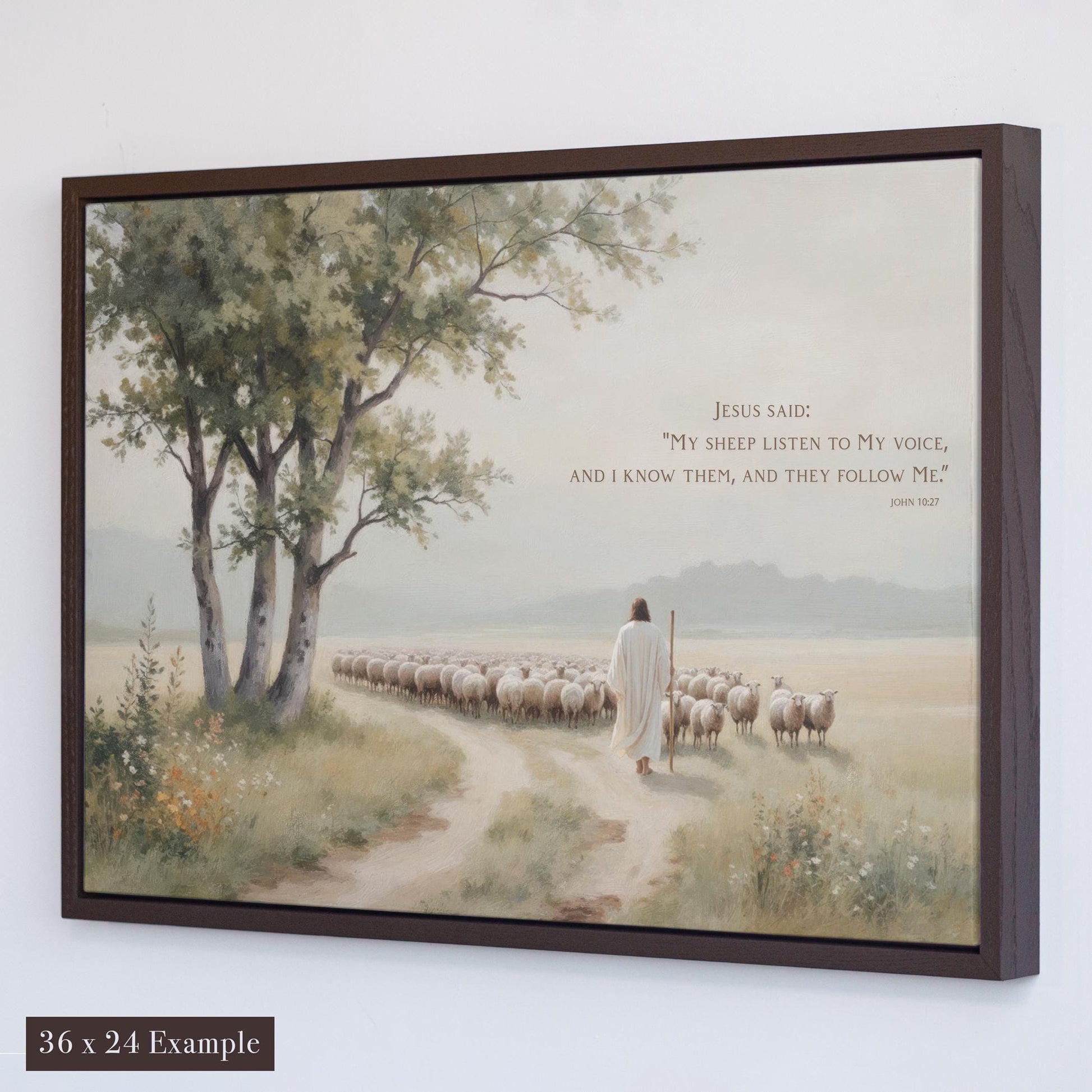 Good Shepherd Canvas | Scripture Wall Art | John 10:27 Print | Jesus and His Sheep Artwork | Faith Inspired Home Decor | Christian Shepherd