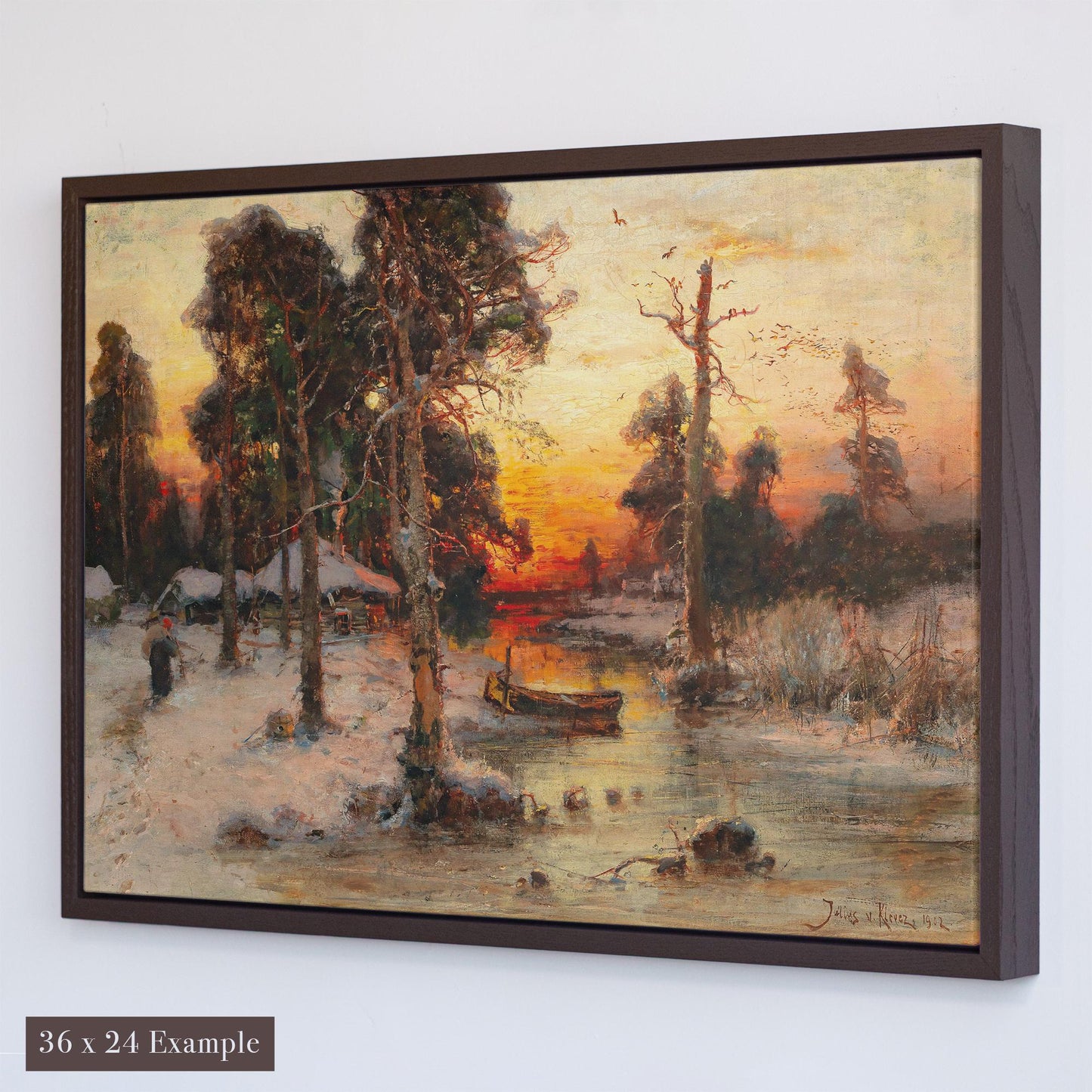 Winter Landscape Canvas Art | Returning Home at Sunset by Julius von Klever | Peaceful Nature Painting | Famous Painting Print