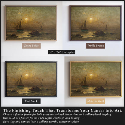 Nautical Canvas Wall Art | Meremotiiv by Julius von Klever | Moonlight Ocean Painting | Coastal Sailboat Print for Cabin or Beach House