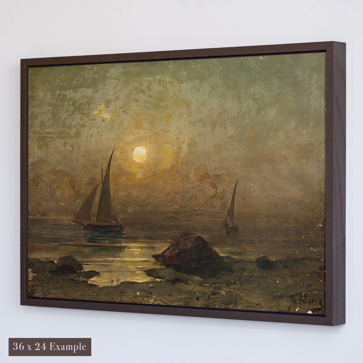 Nautical Canvas Wall Art | Meremotiiv by Julius von Klever | Moonlight Ocean Painting | Coastal Sailboat Print for Cabin or Beach House