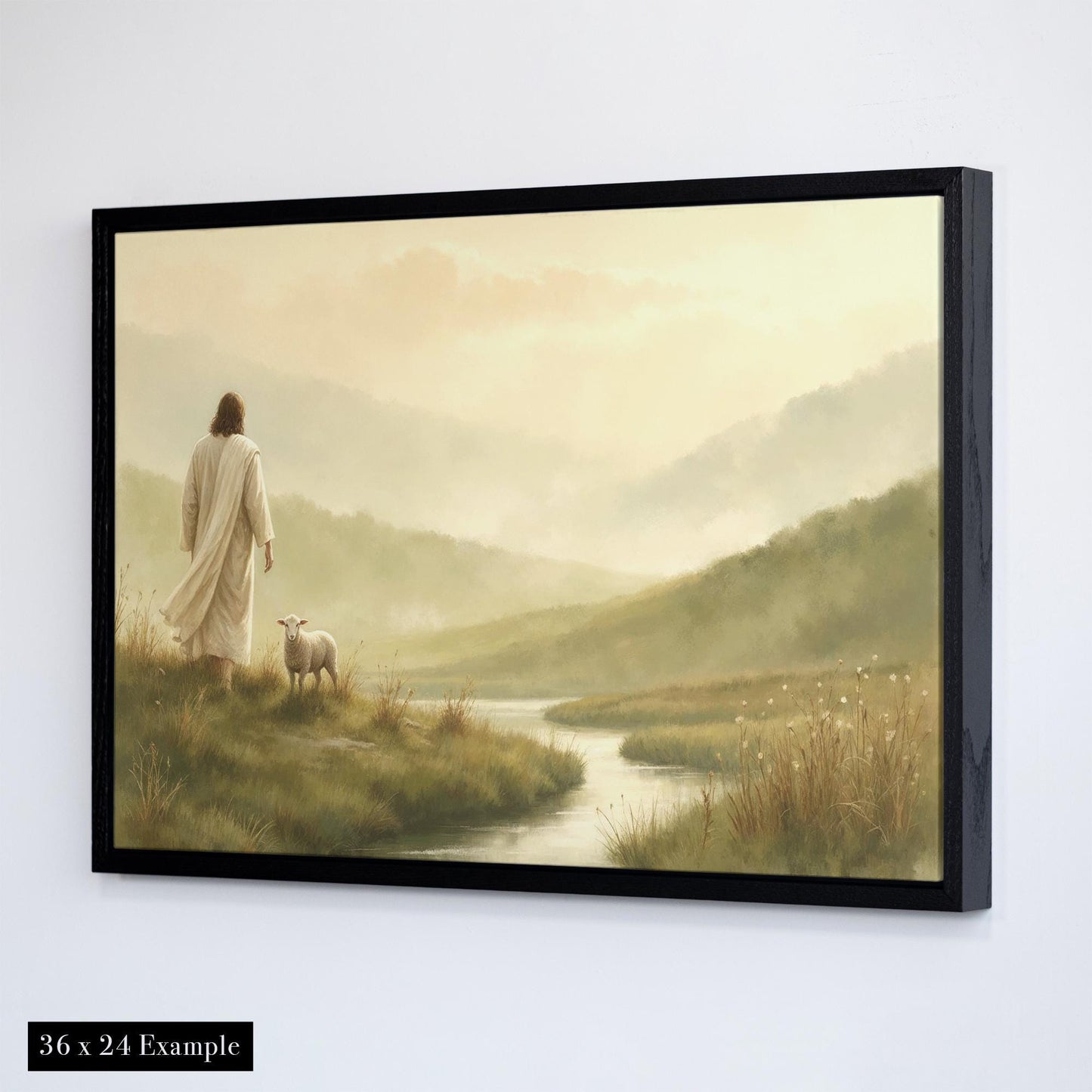 Psalm 23 Quiet Waters 110 | Scripture Wall Art | Jesus and His Sheep Artwork | Faith Inspired Home Decor | Christian Shepherd