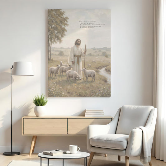 Psalm 23 Canvas Wall Art | Jesus the Good Shepherd Canvas | Christian Bible Verse Decor for Home | Faith-Based Gift for Believers