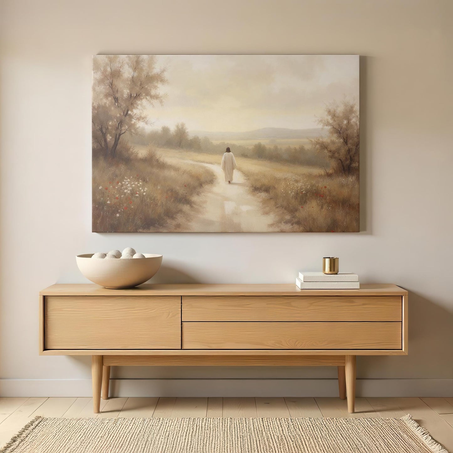 Christian Wall Art | Jesus Walking Landscape Canvas | The Way, Truth, and Life Wall Decor | Faith-Inspired Print | Jesus Nature Canvas Art