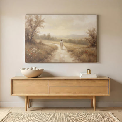Christian Wall Art | Jesus Walking Landscape Canvas | The Way, Truth, and Life Wall Decor | Faith-Inspired Print | Jesus Nature Canvas Art