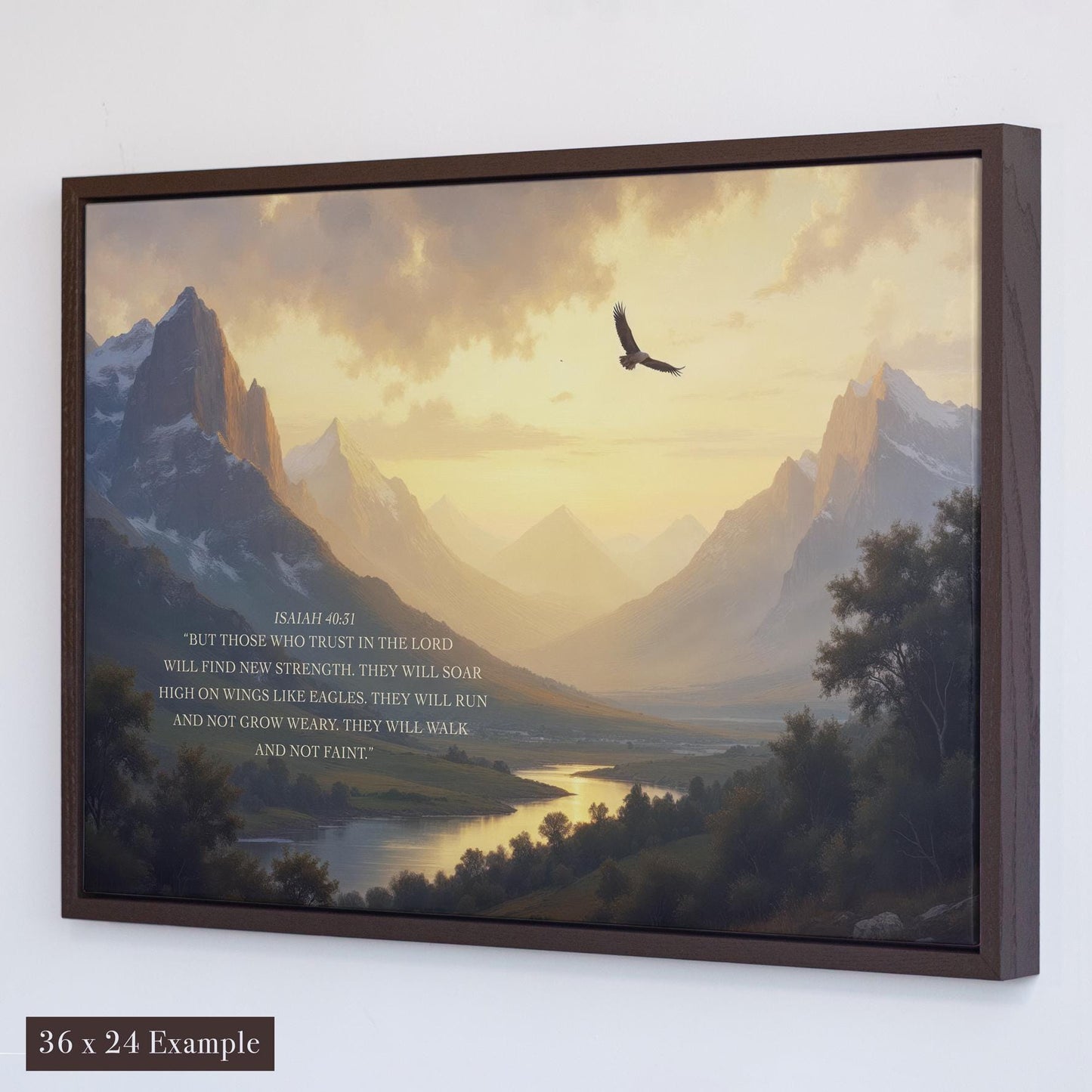 Large Canvas | Vintage Painting Scripture Print | Bible Verse Wall Decor | Peaceful landscape Canvas | Isaiah 40:31 Art