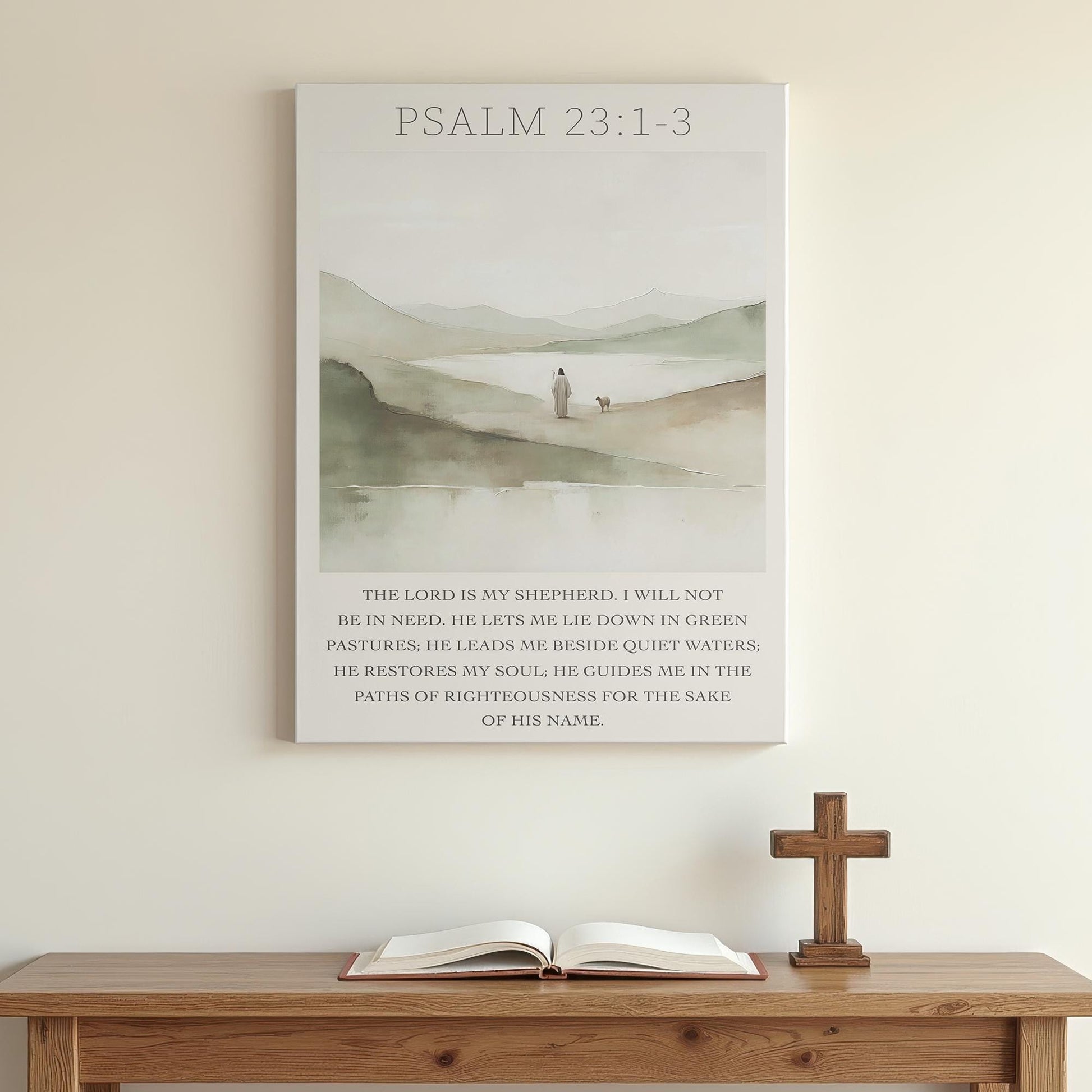 Psalm 23 Scripture Print | Jesus with Lamb Wall Art | Christian Nursery Decor | Faith Canvas for Office or Prayer Room