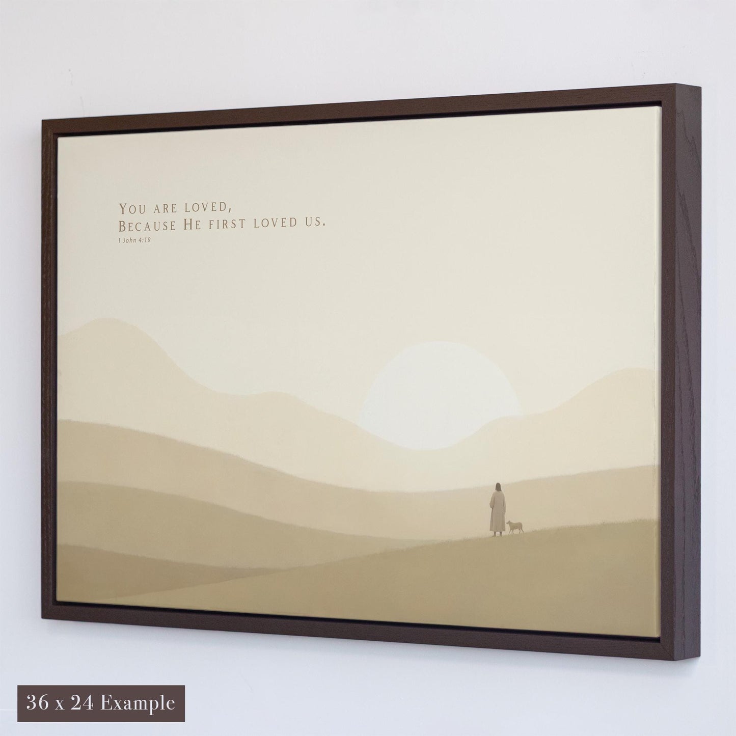 Christian Nursery Wall Art | Jesus with lamb Art | Bible Verse Nursery Art | 1 John 4:19 Wall Art | Minimalist Christian Art Print