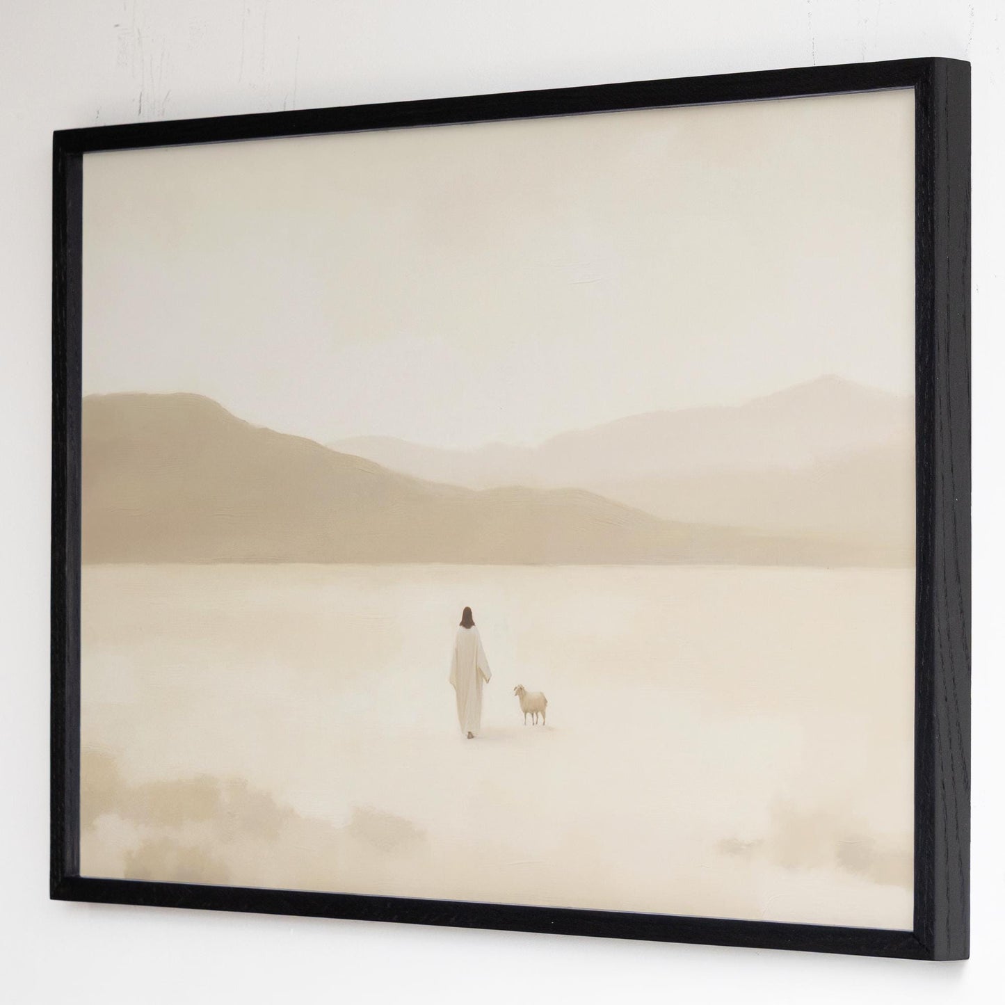 Jesus and the Lost Sheep Wall Art | Christian Framed Art | Luke 15:4 Canvas Art | Minimalist Christian Bible Verse Wall Art