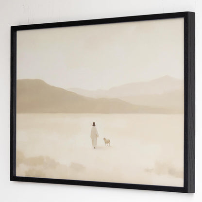 Jesus and the Lost Sheep Wall Art | Christian Framed Art | Luke 15:4 Canvas Art | Minimalist Christian Bible Verse Wall Art
