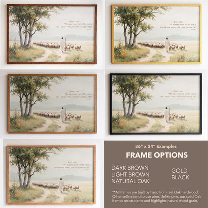 Good Shepherd Framed Art | Scripture Wall Art | John 10:27 Art | Jesus and His Sheep Canvas | Faith-Based Home Decor | Lost Sheep