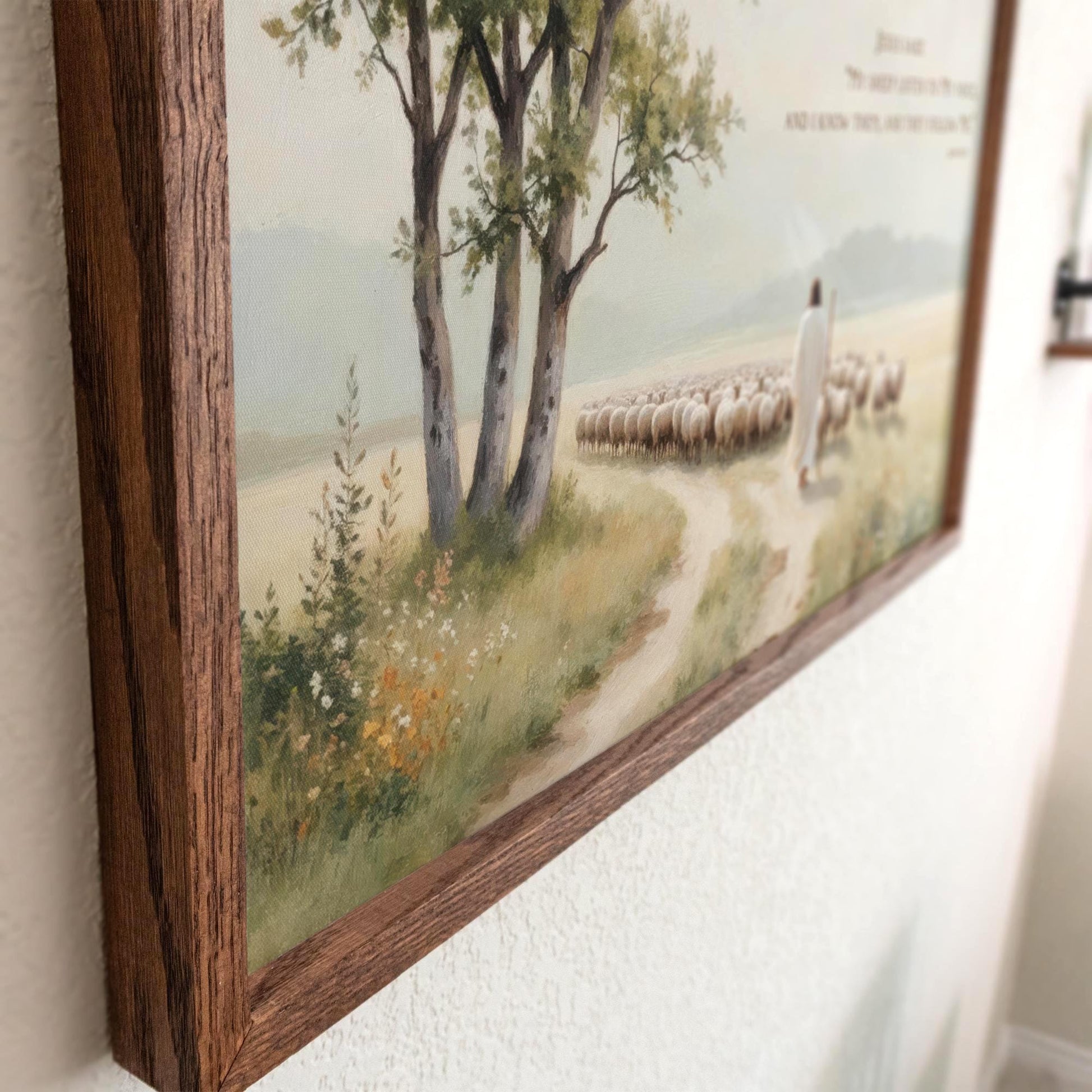Good Shepherd Framed Art | Scripture Wall Art | John 10:27 Art | Jesus and His Sheep Canvas | Faith-Based Home Decor | Lost Sheep