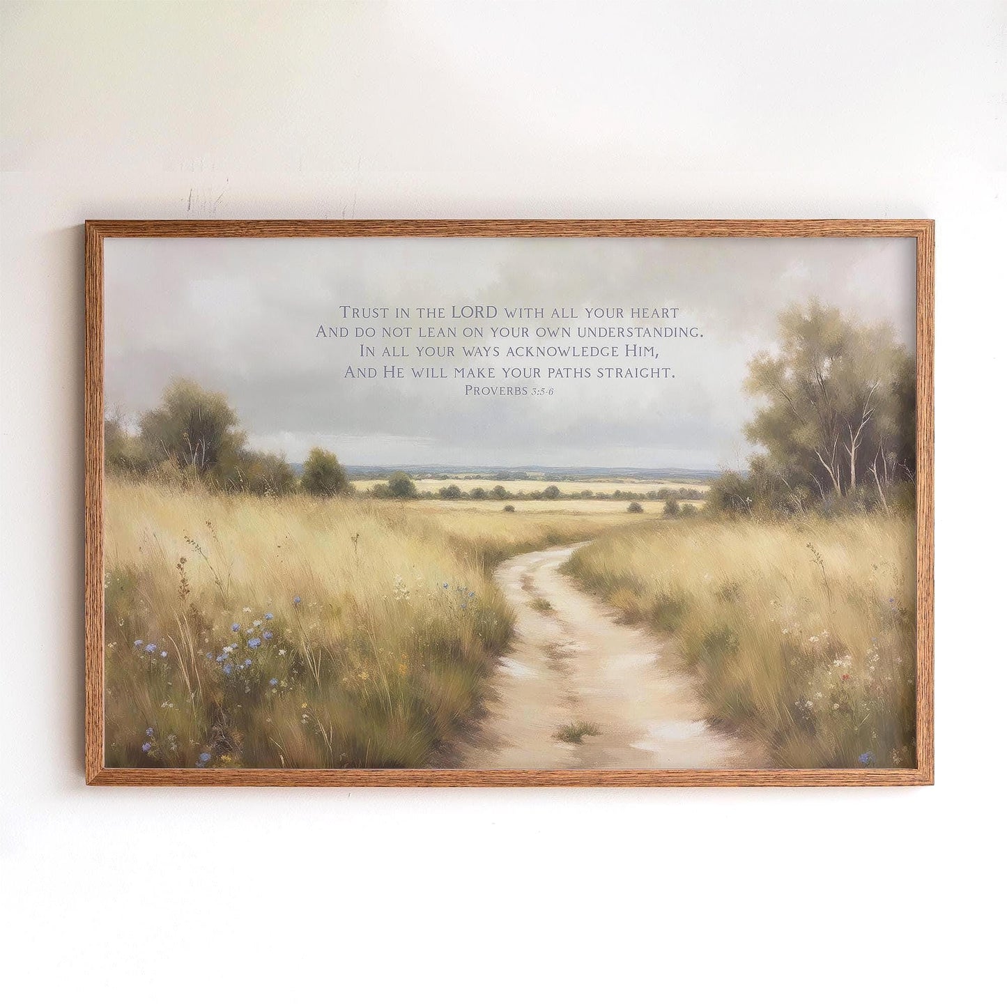 Proverbs 3:5-6 Framed Scripture Wall Art | Rustic Christian Wall Decor | Bible Verse Canvas | Trust God Art