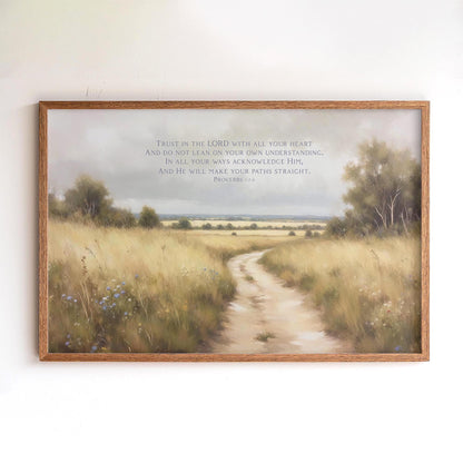Proverbs 3:5-6 Framed Scripture Wall Art | Rustic Christian Wall Decor | Bible Verse Canvas | Trust God Art