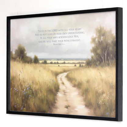 Proverbs 3:5-6 Framed Scripture Wall Art | Rustic Christian Wall Decor | Bible Verse Canvas | Trust God Art